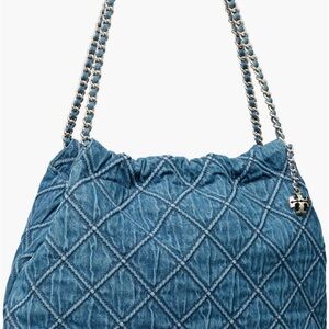 Tory Burch | Fleming Soft Quilted Denim Hobo Bag
